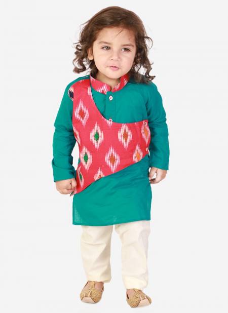 Pink And Green Colour KID1 Ikat print Festive Wear kurta pyjama Boys Collection K22EB131PIGR